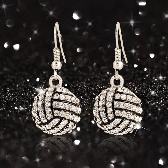 NEW! SPARKLING Rhinestone VOLLEYBALL Drop Earrings - CHARMING SPORTS - Picture 1 of 6